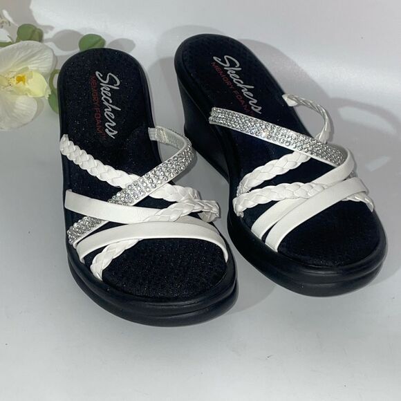 NEW Skechers Black and White Sandals with Rhinestone Straps - Picture 3 of 7